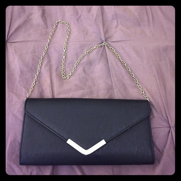 Black faux leather, strappy, envelope Clutch