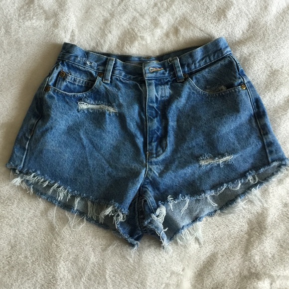 High Waisted Destroyed Denim Shorts with Studs