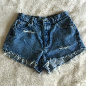 High Waisted Destroyed Denim Shorts with Studs