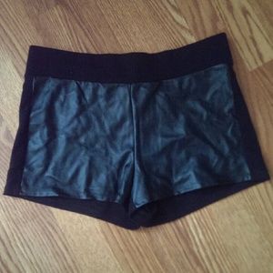 Black faux leather shorts