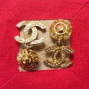 Authentic CHANEL vintage dangle logo earrings