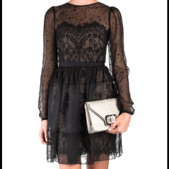 Notte by Marchesa Lace Long Sleeve Chiffon Dress
