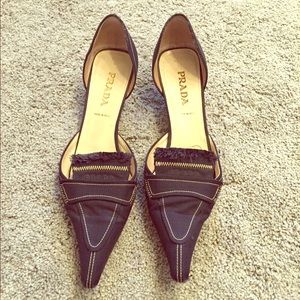 Auth Prada Kitten Heel Denim d'orsay Shoes!
