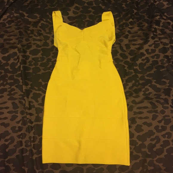 Yellow Bodycon Dress with Open Back