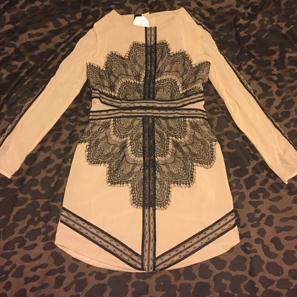 Black lace and beige dress