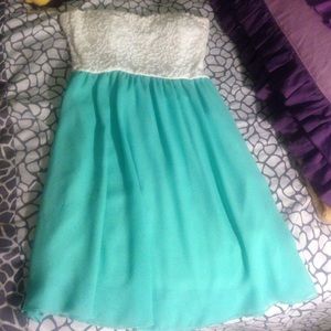 Strapless white & mint dress.