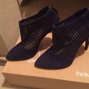 Suede navy blue caged heels from Saks💙