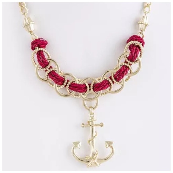 Boutique Jewelry - Large Braided Red Rope Gold Anchor Necklace