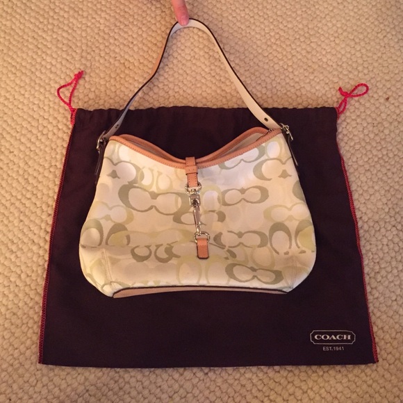 Coach Handbags - coach green white classic shoulder bag with clasp