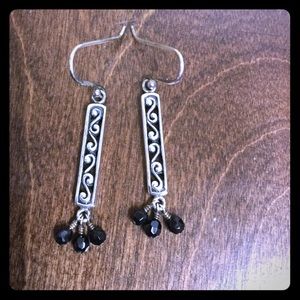 Silver Dangle Earrings with Black Beads