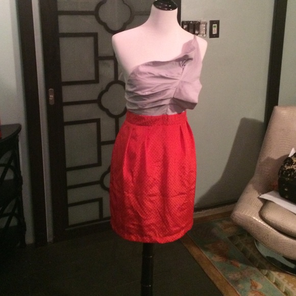 One Shoulder Grey and Red Party Dress NWT