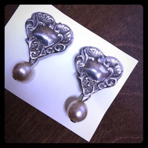 Sterling Silver Heart Earrings with Pearl Accent