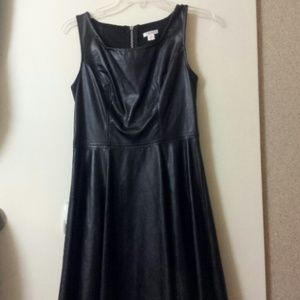 faux leather fit and flare dress