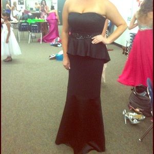 Black, strapless, evening gown