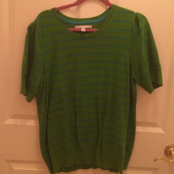 3/4 green & blue striped sweater