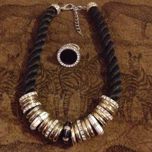 Dillard's black and white rope neckless & ring