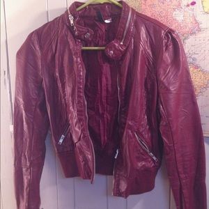 Purple/burgundy leather bomber jacket