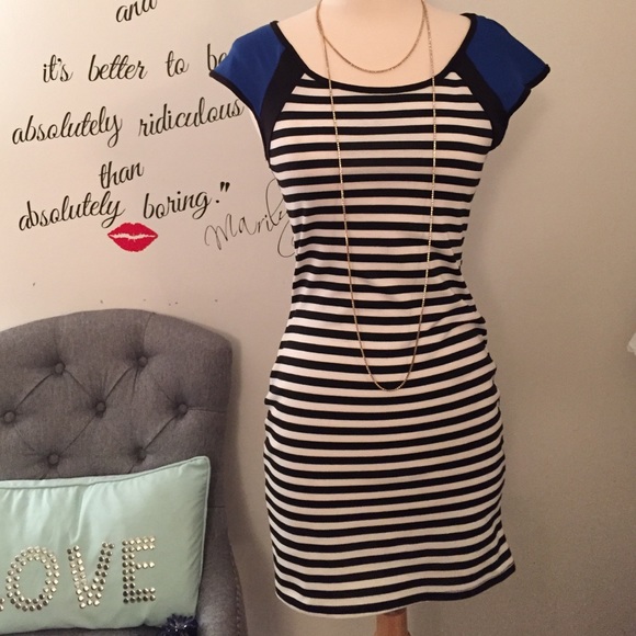 Dresses - Striped minidress w/ blue shoulder detail π»#Cute Dresses - Striped minidress w/ blue shoulder detail π»#Cute