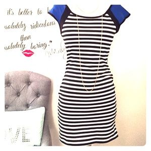 Dresses - Striped minidress w/ blue shoulder detail 😻#Cute Dresses - Striped minidress w/ blue shoulder detail 😻#Cute