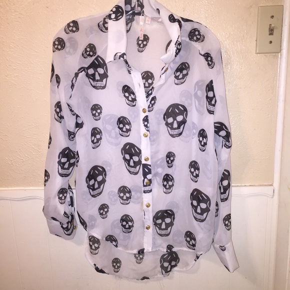 Skull button up chiffon shirt - Picture 1 of 1