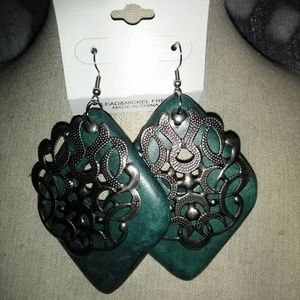 Boho Style Large Wooden Metal Earrings