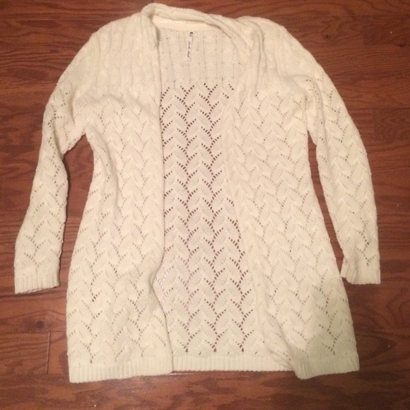 Long white knit cardigan