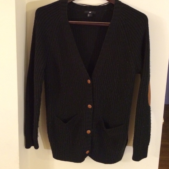 Warm knit cardigan with fun leather elbow patches