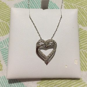 10k silver double heart sharper necklace