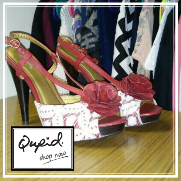 Qupid Shoes - Donated * Gorgeous Red and White Lace Pumps