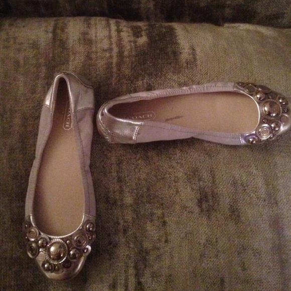 Coach leather and canvas ballerina slippers