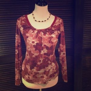 Cinnamon Flowered Long Sleeved Boho Top