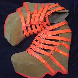 Neon orange and Nude heels