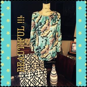 TURQUOISE/ BROWN BELL SLEEVE TUNIC