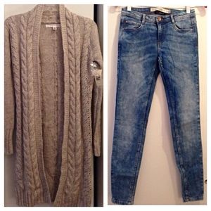 Bundle: Zara skinny jeans + Max Studio cardigan
