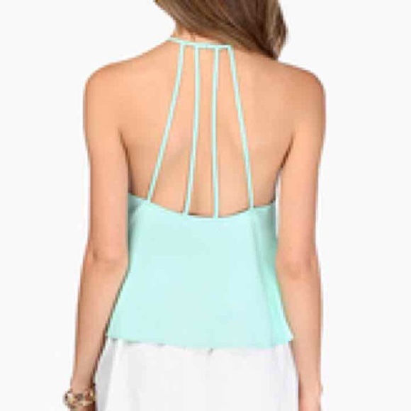 Mint Green Mesh Detailed Cage Back Tank Top - Picture 2 of 3