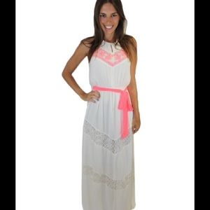 Ivory peasant maxi with pink sash