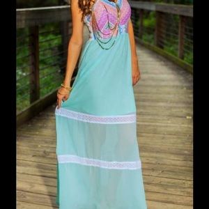 Aqua maxi dress with lace
