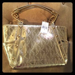 MICHAEL KORS GOLD DELANCY HANDBAG PURSE