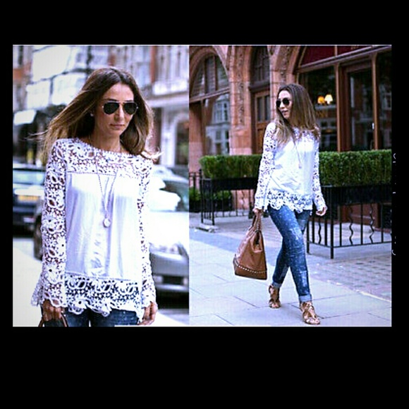Red lace crochet blouse in Red and White