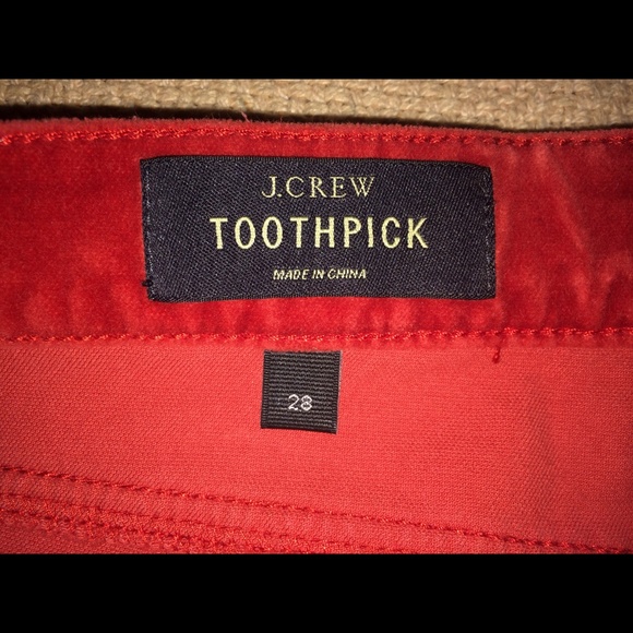 J.Crew Toothpick Red Velvet Jeans, Size 28