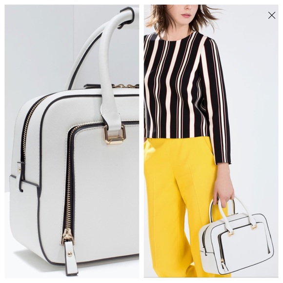 🚫SOLD🚫Zara Zip Pocket City Bag White with Gold - Picture 2 of 4