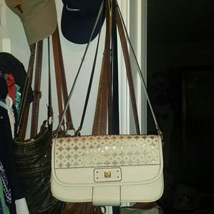Anne Klein vanilla and gold handbag