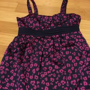 F21 sleeveless pink leopard print & navy dress