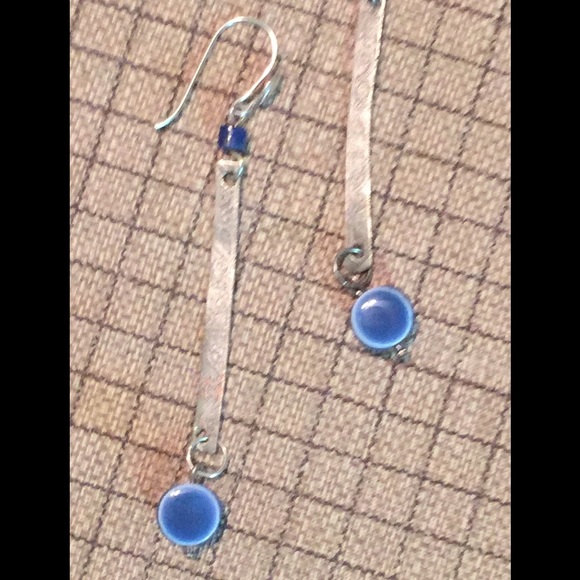 Etched metal earrings BLUE lapis & ceramic beads💙 - Picture 1 of 2
