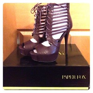 Eggplant Purple Caged Peeptoe Platform Sandals