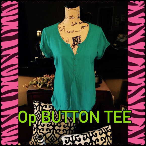 Op TEAL BUTTON FRONT KNIT TOP