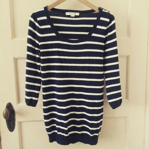 Forever21 Navy White Stripes Long Sleeve Sweater