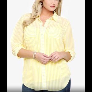 Yellow and White Button Down Top Plus Size