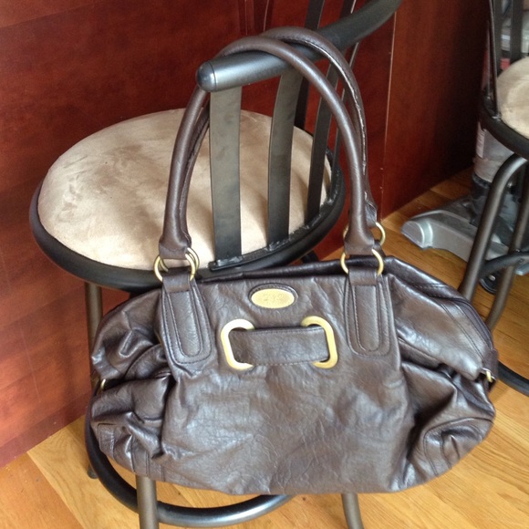 Brown leather handbag