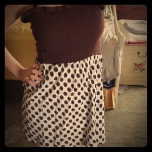 Brown strapless polka dotted summer dress